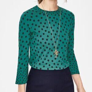 Boden Althea Drake Dotty Spot 3/4 Sleeve Jersey Blouse Size 8 Preppy Polka Dots